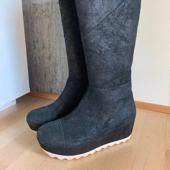 Camper Wedge Knee High Suede Boots - Picture 2 of 5